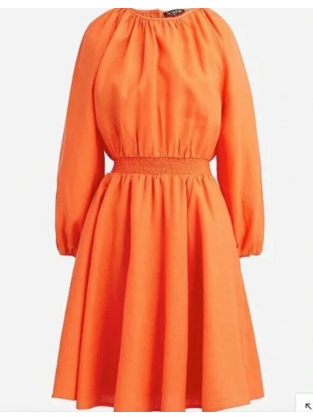 J.CREW Women's Orange Palermo Smocked-waist Mini Dress 100% Linen Size Small